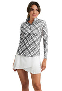 Black/White Plaid Long Sleeve Mock Neck
