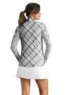 Black/White Plaid Long Sleeve Mock Neck