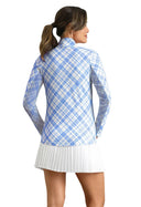 Blue/White Plaid Long Sleeve Mock Neck