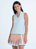 Pleated Placket Sleeveless Top