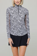 Gingham Long Sleeve Mock Neck
