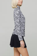 Gingham Long Sleeve Mock Neck